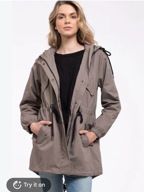Day to Day Blu Pepper Gray Brown Long Cargo Jacket Coat Sz S